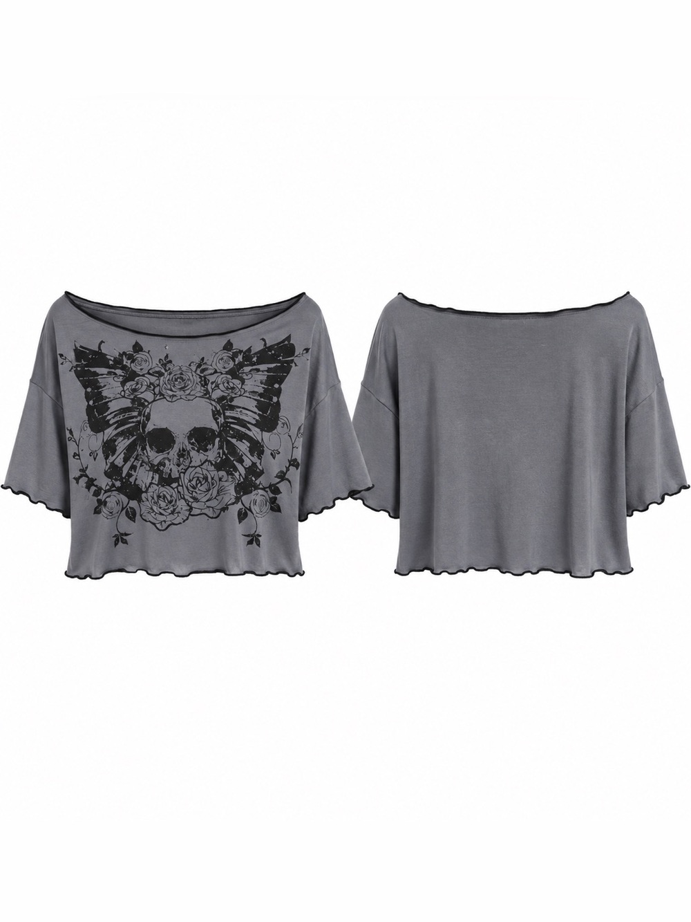 Skull Rose Graphic Oversized Crop Top
